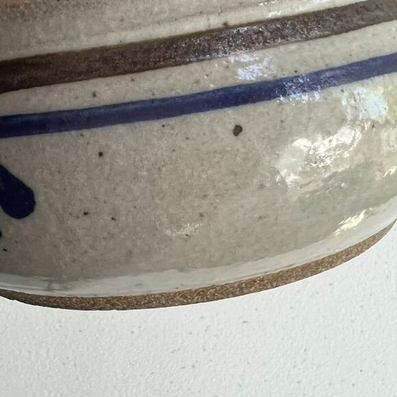 Studio Art Pottery Handmade Soup Bowl Handled Blue Striped Signed 5" X 3" - Picture 6 of 16